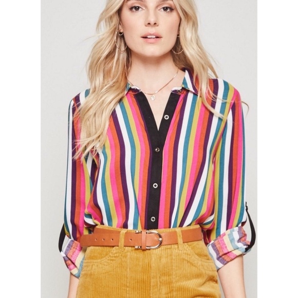 Andree by unit Multicolor Stripe Adjustable Sleeve Embroidery Back , 2x - Picture 2 of 13